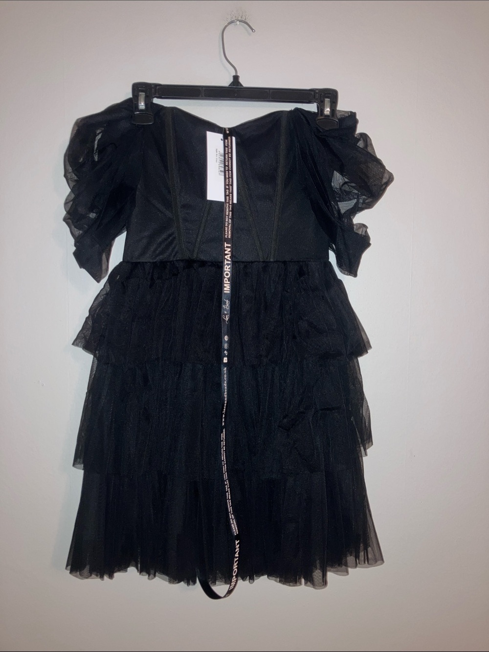 Jayde Black Tulle Off the Shoulder Tiered Mini Dress UK Size 6 - Picture 2 of 6